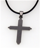 4030439 Stainless Steel Cross Necklace with black Rubber Cord Christian