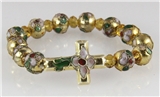 4030450 Christian Cloisonne Cross Gold Leaf Enamel Filigree Stretch Bracelet