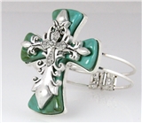 4030476 Huge Cross Bracelet Western Theme Brushed Silver Tone with Turquoise ...