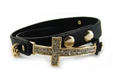 4030495 Christian Cross with Chain Leather Wrap Bracelet Religious