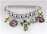 4030503 Christian Cross Stretch Bracelet Charms Silver Tone Beads Beaded Reli...
