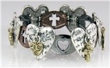 4030576 Christian Hearts Faith Hope Love Stretch Bracelet Religious Bible 3 Tone