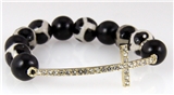 4030625 Beaded Cross Stretch Bracelet Marbelized Bling Jesus Bible Religious