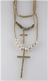 4030744 Gold Chain and Bead Stacking Christian Cross Necklace Jesus Religious...