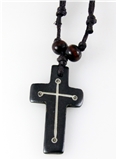 4030748 Wood Cross Necklace with Beads Cord Adjustable Tribal Christian Relig...