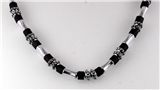 4030753 18 Inch Silver Tone and Wood Bead Necklace Choker Puka Style Fashion