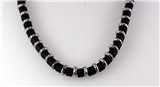 4030754 18 Inch Silver Tone and Wood Bead Necklace Choker Puka Style Fashion