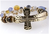 4030765 Beaded Cross Stretch Bracelet Gold Tone Christian Religious Fashion