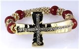 4030766 Beaded Stretch Bracelet With Cross Bling Rhinestones Fashion Religious