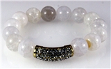 4030788 Fashion Natural Pearl Like Bead Marbelized CZ Diamond Stretch Bracelet