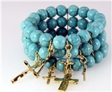 4030792 Beaded Cross Charm Stretch Bracelet Christian Fashion Stack Stacking