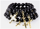 4030793 Beaded Cross Charm Stretch Bracelet Christian Stacking Fashion