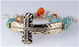4030810 Beaded Cross Stretch Bracelet with Chain Christian Religious Fashion
