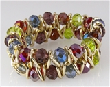 4030814 Multi Color Faceted Bead Gold Tone Stretch Bracelet Stunning Earth Tones