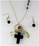 4030832 Christian Cross Necklace & Earring Set Religious Scripture Bible Jesus