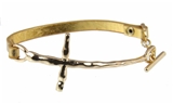 4030960 Simple Delicate Cross Bracelet Gold Tone Faux Leather Clasp Christian