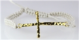 4030992 Gold Cross White Macrame Weave Adjustable Bracelet Christian Religiou...