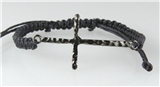 4030995 Silver Cross Gray Macrame Weave Adjustable Bracelet Christian Religio...