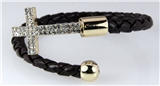 4031030 Braided Leather Cross Bracelet Coil Form Fitting Bendable Christian F...