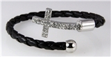 4031032 Braided Leather Cross Bracelet Coil Form Fitting Bendable Christian F...