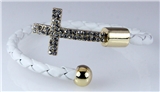 4031034 Braided Leather Cross Bracelet Coil Form Fitting Bendable Christian F...