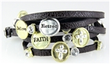 4031037 Leather Wrap Christian Cross Bracelet Blessed Live Faith Believe Reli...