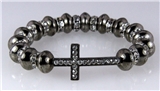 4031045 Beautiful Beaded Cross Stretch Hematite Bracelet Rhinestones Christia...