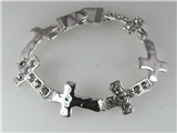 4031048 Simple Yet Powerful Repeating Cross Bracelet Polished Silver Tone Rhi...