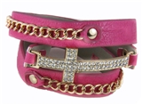 4031062 Chain and Faux Leather Wrap Cross Bracelet Christian Religious Jewelr...