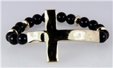 4031076 Black Beaded Cross Stretch Bracelet Christian Fashion Inexpensive