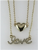 4031084 LOVE & Heart Nesting 2 Piece Necklace Set Rhinestones Valentines Gift