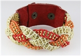 4031088 Fashion Beaded Fabic Weave Bracelet Fall Colors Earthtones Orange Cream