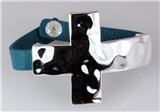 4031097 Teal Faux Leather Christian Cross Bracelet Strap Snap Religious Bible