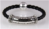 4031106 Job 37:14 Christian Scripture Bracelet Barrel Leather Braid Magnetic ...