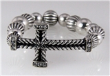 4031109 Silver Tone Beaded Cross Stretch Bracelet Christian Religious Jesus F...