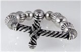 4031110 Silver Tone Beaded Cross Stretch Bracelet Christian Religious Jesus F...