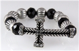 4031111 Silver Tone Beaded Cross Stretch Bracelet Christian Religious Jesus F...