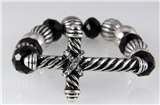 4031112 Silver Tone Beaded Cross Stretch Bracelet Christian Religious Jesus F...