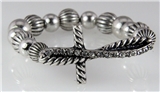 4031113 Silver Tone Beaded Cross Stretch Bracelet Christian Religious Jesus F...