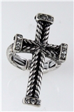 4031118 Rhodium Cross Stretch Ring Cubic Zirconia Rope Design Gothic Renaissa...