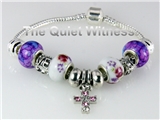 4031119 Pandora Style Love Cross Christian Bracelet Purple Flowers Silver Rel...