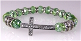 4031121 Christian Cross Beaded Stretch Bracelet Mint Green Faceted Crystal Be...