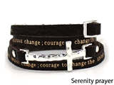 4031163 Serenity Prayer Leather Wrap Bracelet With Cross AA Al anon 12 Step