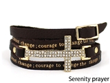 4031166 Serenity Prayer Leather Wrap Bracelet With Cross AA Al anon 12 Step