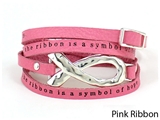 4031170 Pink Ribbon Leather Wrap Bracelet Adjustable Belt Buckle Style Breast...