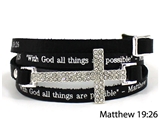 4031182 Matthew 19:26 Leather Wrap Cross Bracelet Scripture With God All Thin...