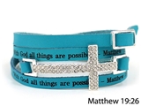 4031183 Matthew 19:26 Leather Wrap Cross Bracelet Scripture With God All Thin...