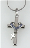 4031257 Cross & Heart Necklace Charm 16 Inch Chain w Extender Religious Chris...