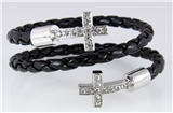 4031261 Black Leather Braid Coil Cross Bracelet Christian Coiled Jesus Fashion