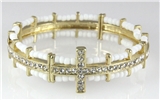 4031267 White Beaded Gold Plated Cross Stretch Bracelet Christian Fashion Rel...